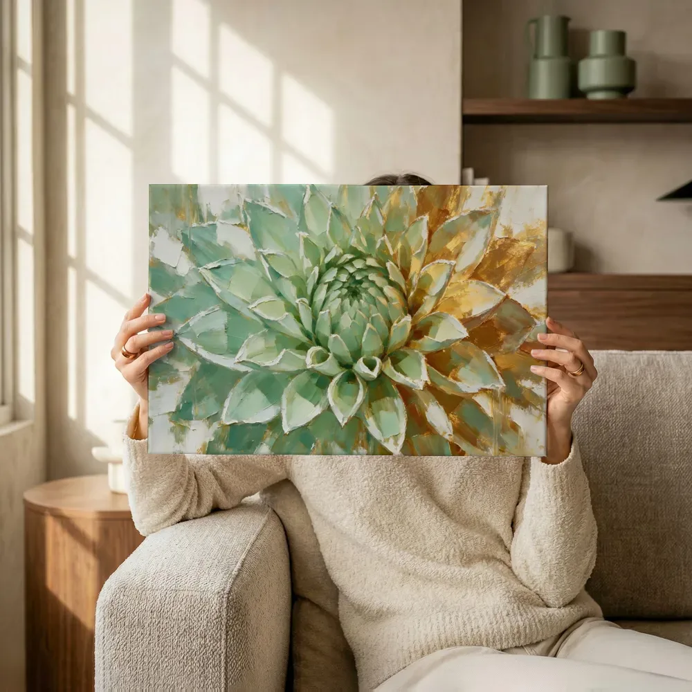 Sfeerimpressie: Vetplant van dichtbij in mint terwijl het wordt opgehangen