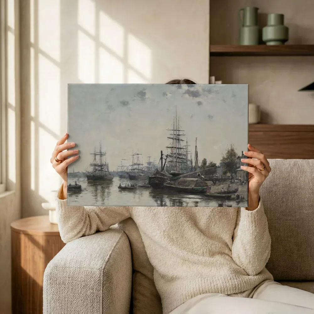 Sfeerimpressie: Gezicht op Bordeaux vanaf de Quai des Chartrons van Eugene Boudin terwijl het omhoog wordt gehouden