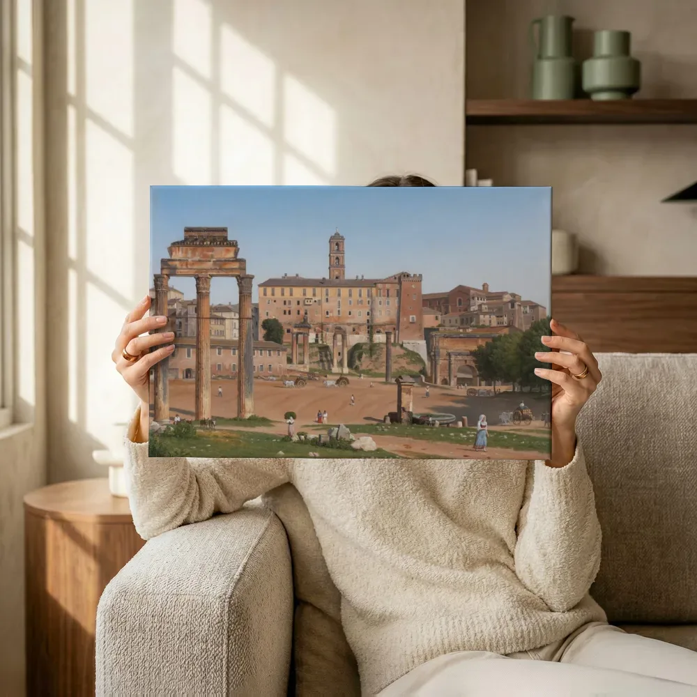 Sfeerimpressie: Gezicht op het Forum in Rome van Christoffer Wilhelm Eckersberg terwijl het omhoog wordt gehouden