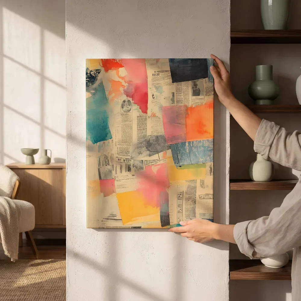 Sfeerimpressie: Vintage krantencollage naast de kast