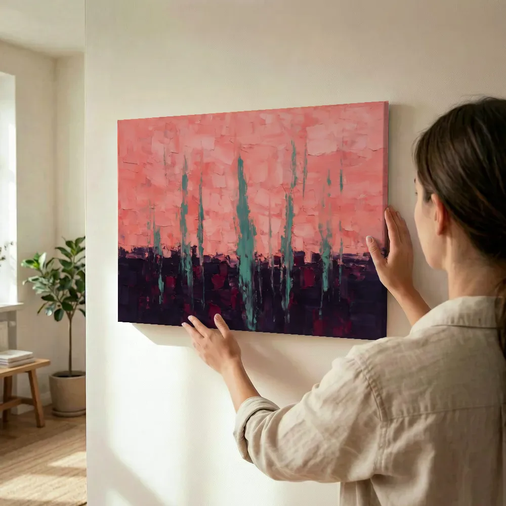Sfeerimpressie: Violetzwart en koraalroze boven laag water terwijl het wordt opgehangen