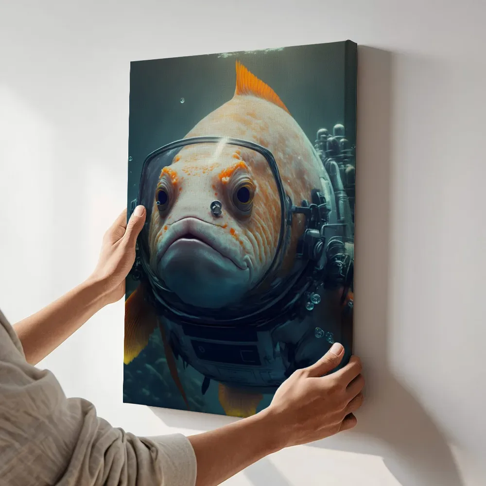 Sfeerimpressie: Vis met duikhelm terwijl het aan de muur wordt gehangen