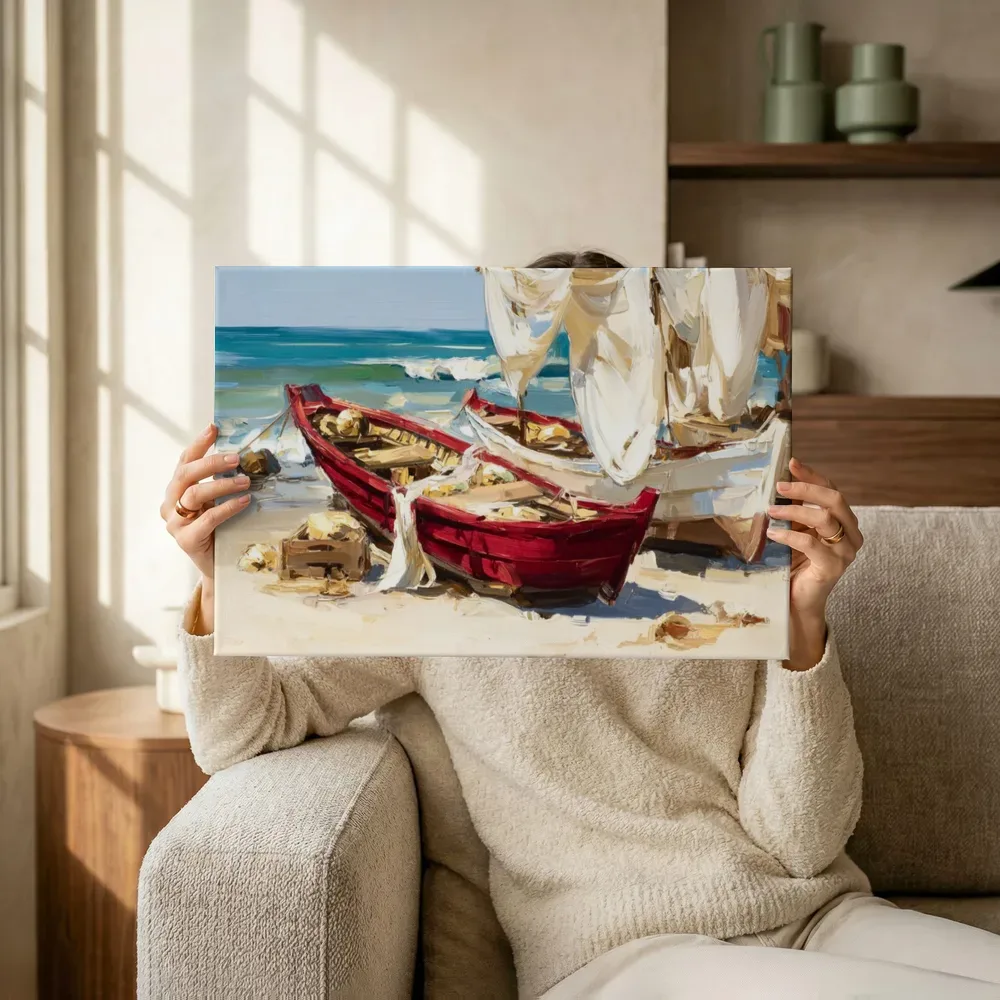 Sfeerimpressie: Vissersboten op het strand terwijl het omhoog wordt gehouden