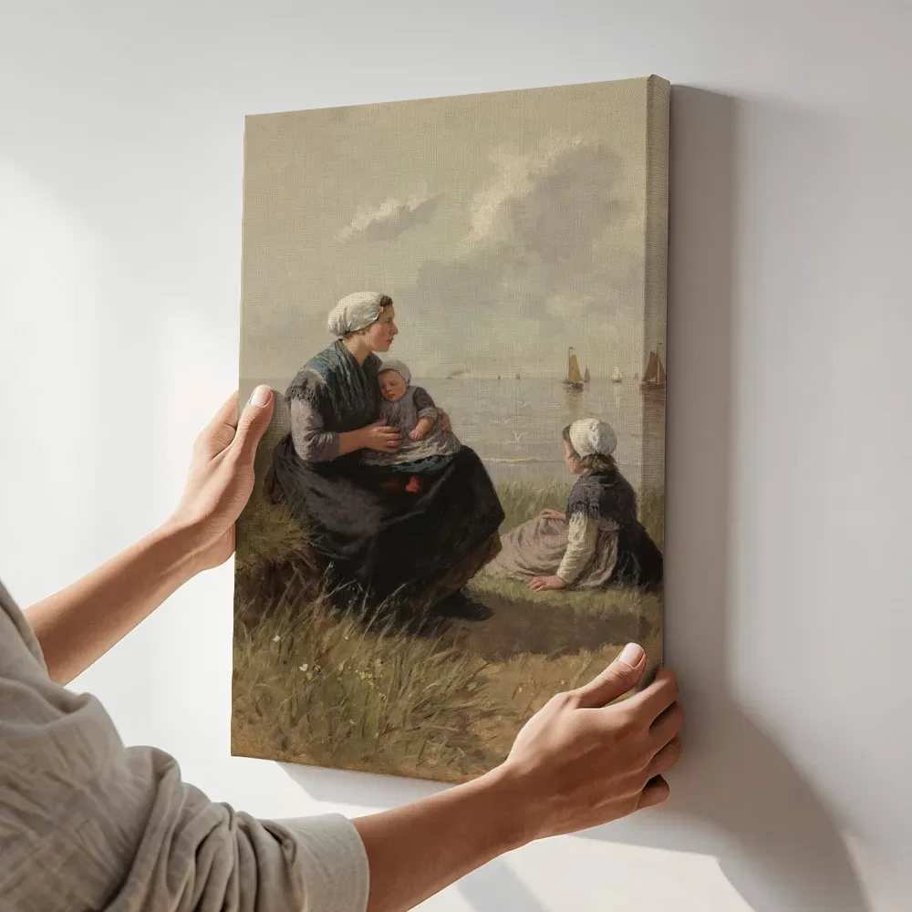 Sfeerimpressie: Vissersvrouw met kinderen op een duin van David Adolph Constanz Artz terwijl het aan de muur wordt gehangen