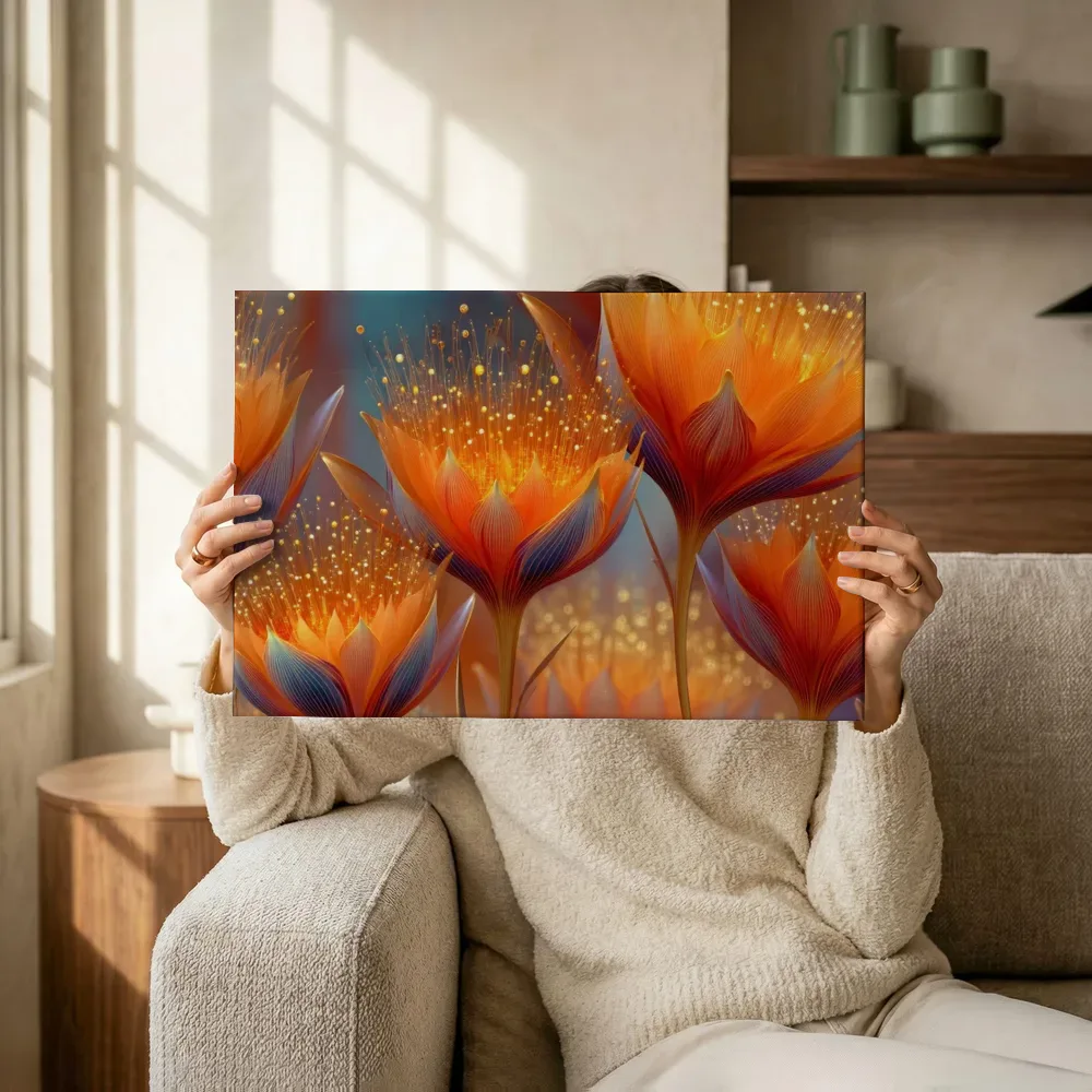 Sfeerimpressie: Vlammende bloemen met gouden vonken terwijl het omhoog wordt gehouden