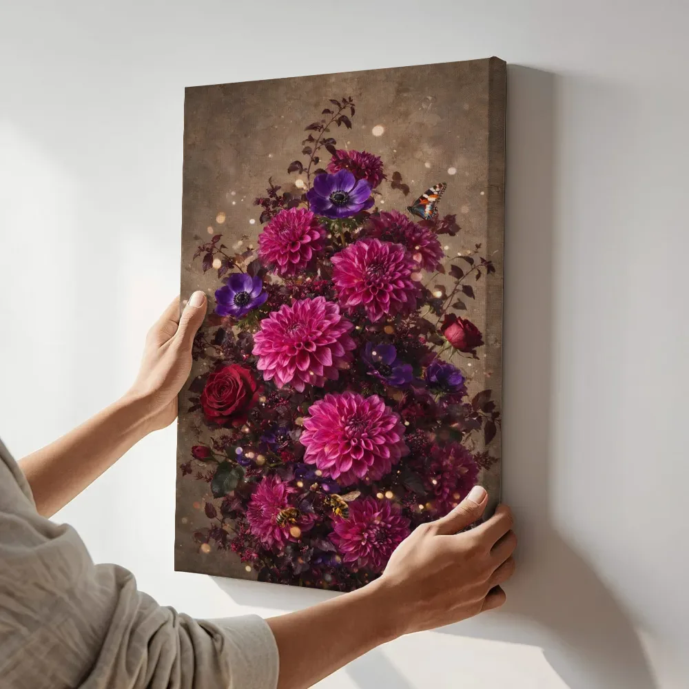Sfeerimpressie: Vlinder en bij in juweeltinten terwijl het aan de muur wordt gehangen