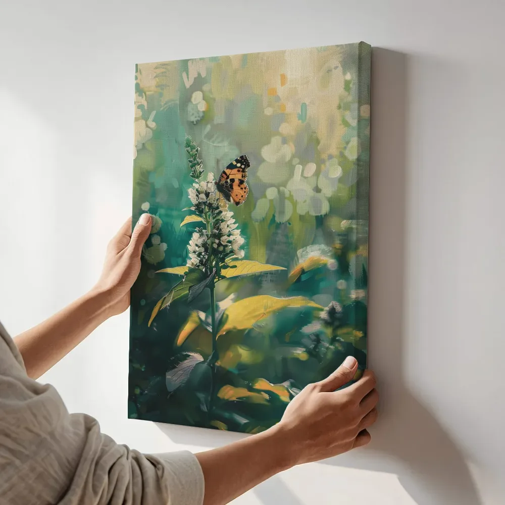 Sfeerimpressie: Vlinder op bloeiende aar terwijl het aan de muur wordt gehangen