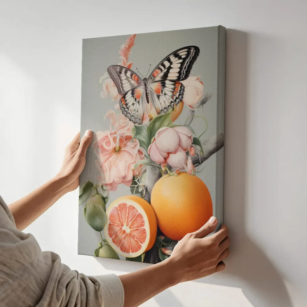 Sfeerimpressie: Vlinder tussen citrusvruchten terwijl het aan de muur wordt gehangen