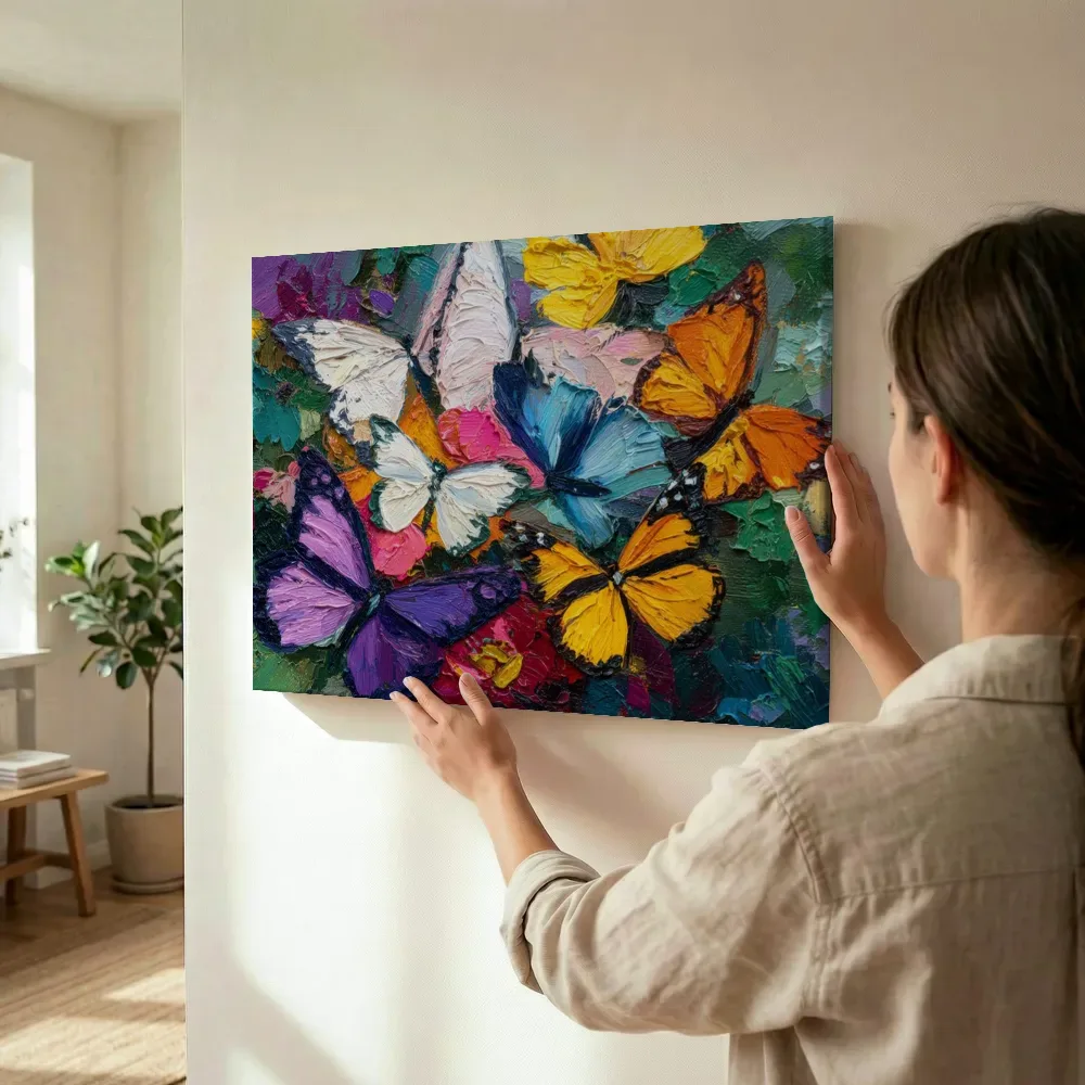 Sfeerimpressie: Vlindercollage tussen de bloemen terwijl het wordt opgehangen