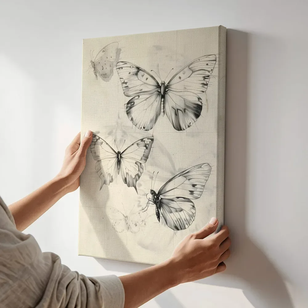Sfeerimpressie: Vlinders in schetsstijl terwijl het aan de muur wordt gehangen
