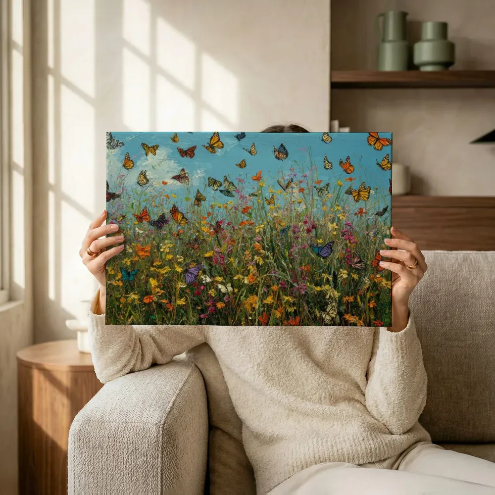 Sfeerimpressie: Vlinderweide onder blauwe lucht terwijl het omhoog wordt gehouden