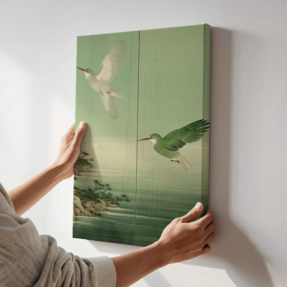 Sfeerimpressie: Vogels boven het water terwijl het aan de muur wordt gehangen