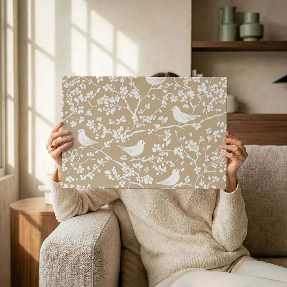 Sfeerimpressie: Vogels en bloesem taupe terwijl het omhoog wordt gehouden