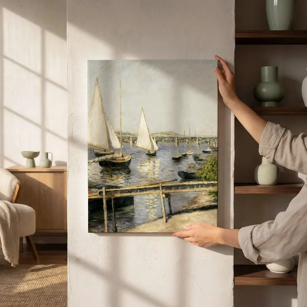 Sfeerimpressie: Voiliers à Argenteuil van Gustave Caillebotte naast de kast