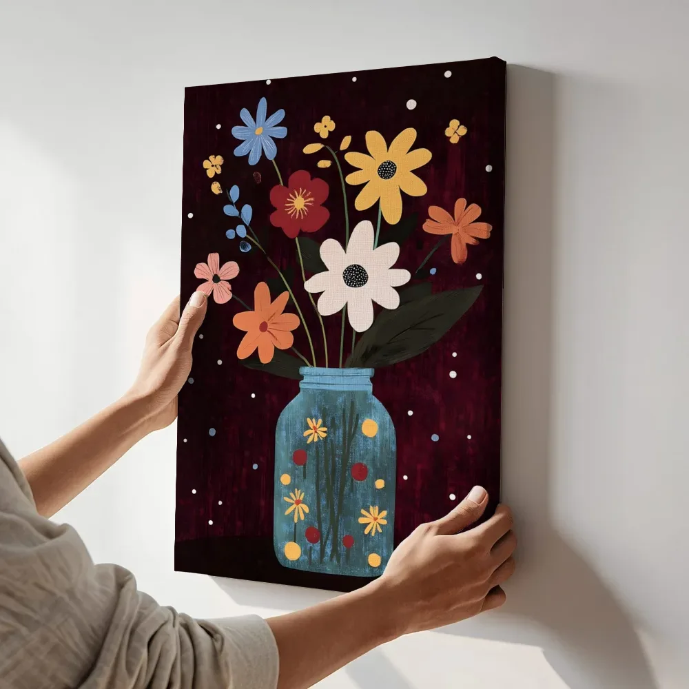 Sfeerimpressie: Volkskunst bloemen in pot terwijl het aan de muur wordt gehangen