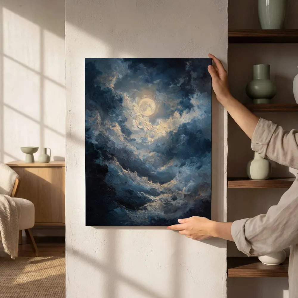 Sfeerimpressie: Volle maan in gouden wolken naast de kast