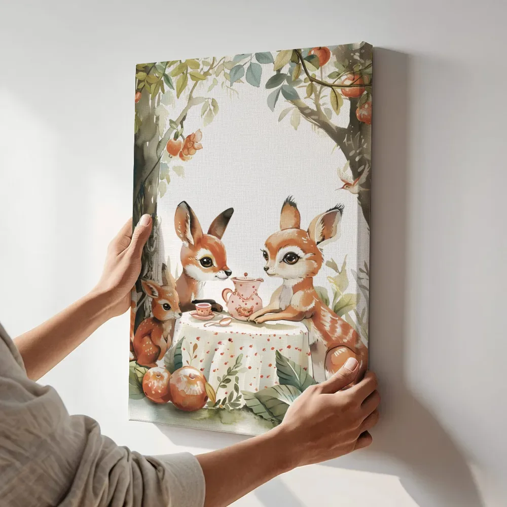 Sfeerimpressie: Vosjes theekransje in de boomgaard terwijl het aan de muur wordt gehangen