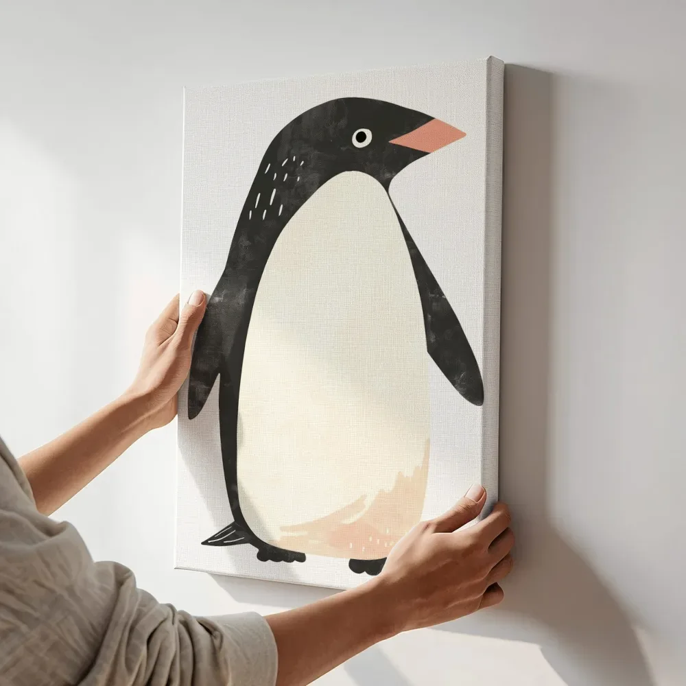 Sfeerimpressie: Vriendelijke pinguïn terwijl het aan de muur wordt gehangen