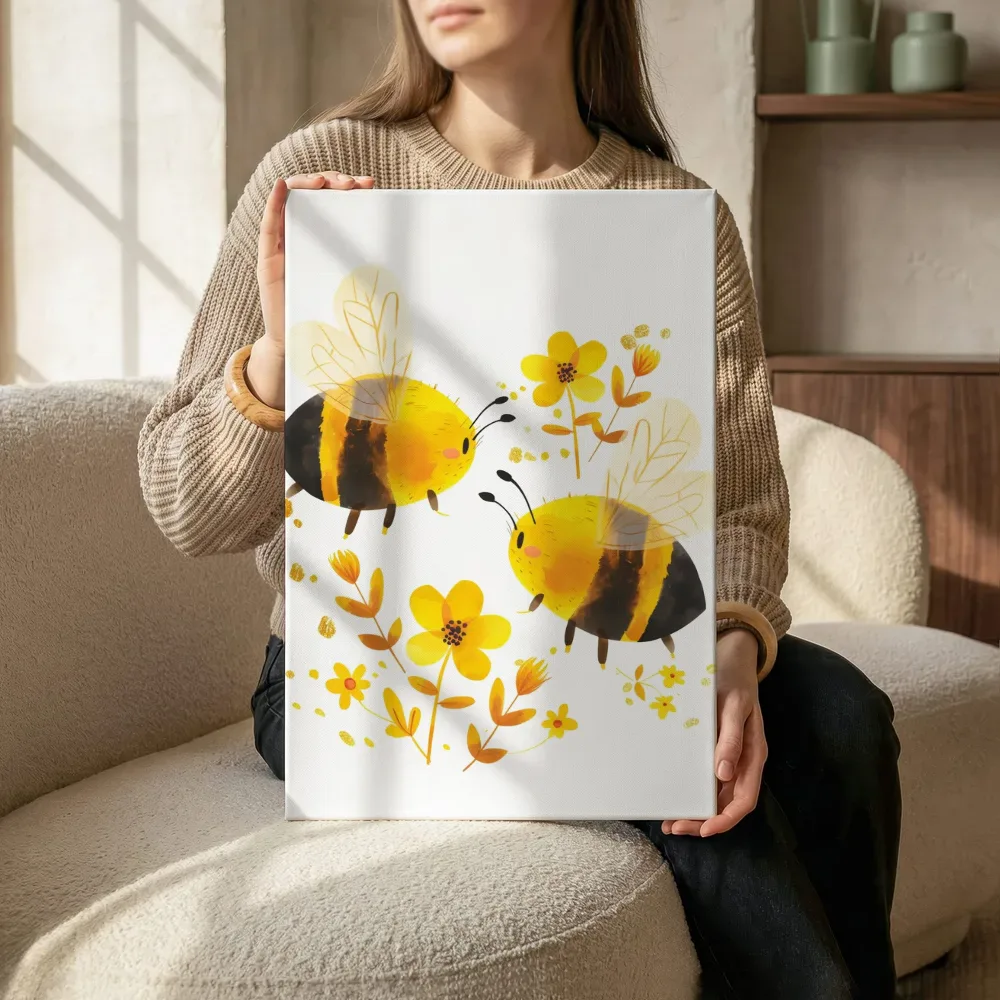 Sfeerimpressie: Vrolijke bijtjes tussen bloemen terwijl het zittend wordt getoond
