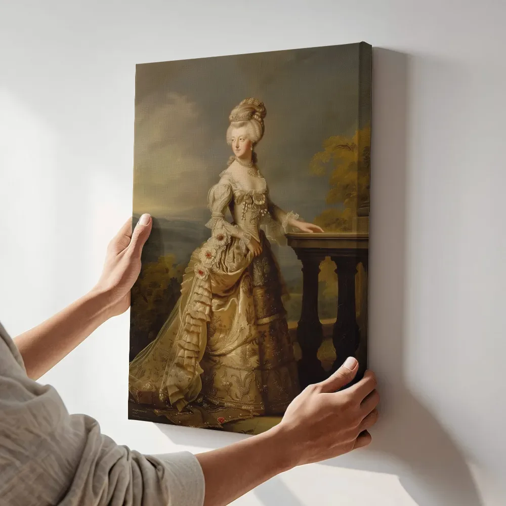 Sfeerimpressie: Vrouw bij de balustrade terwijl het aan de muur wordt gehangen