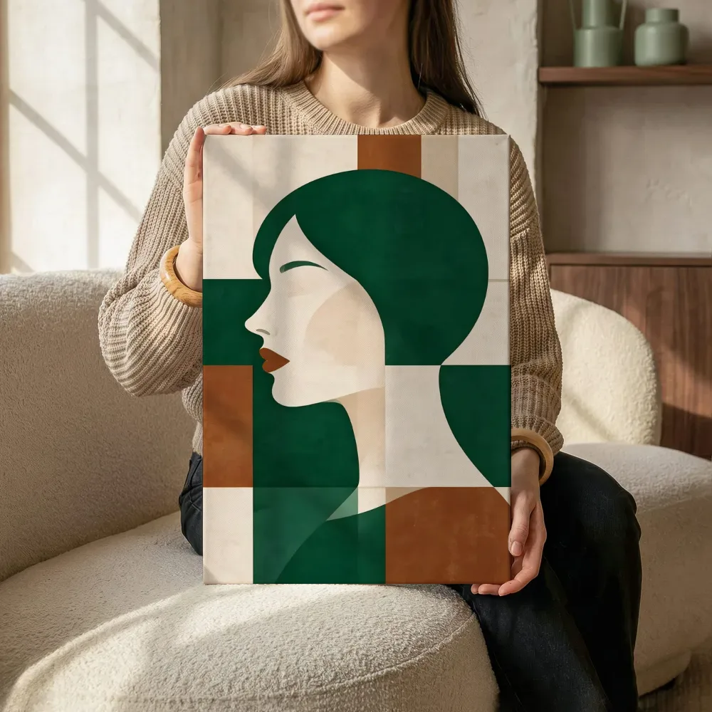 Sfeerimpressie: Vrouw en profil in bosgroen 2 terwijl het zittend wordt getoond