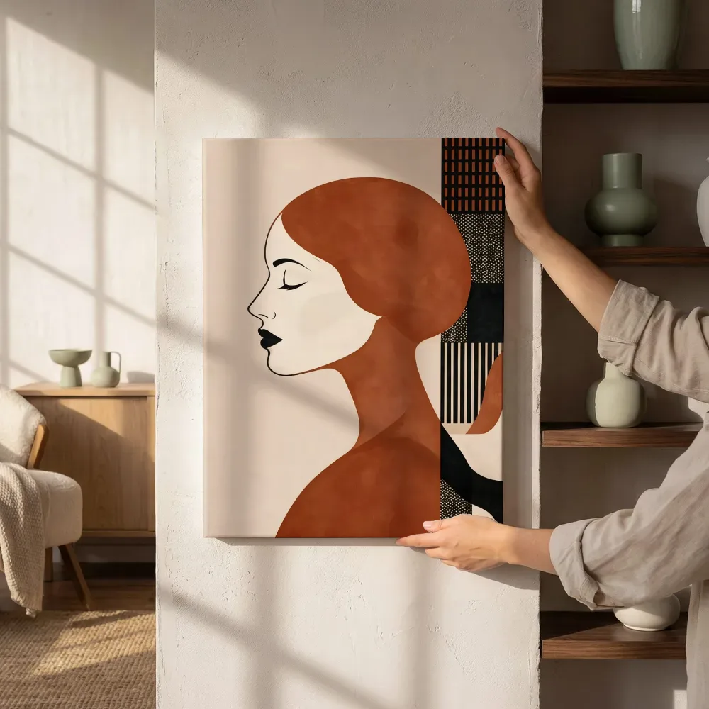 Sfeerimpressie: Vrouw en profil in terracotta naast de kast