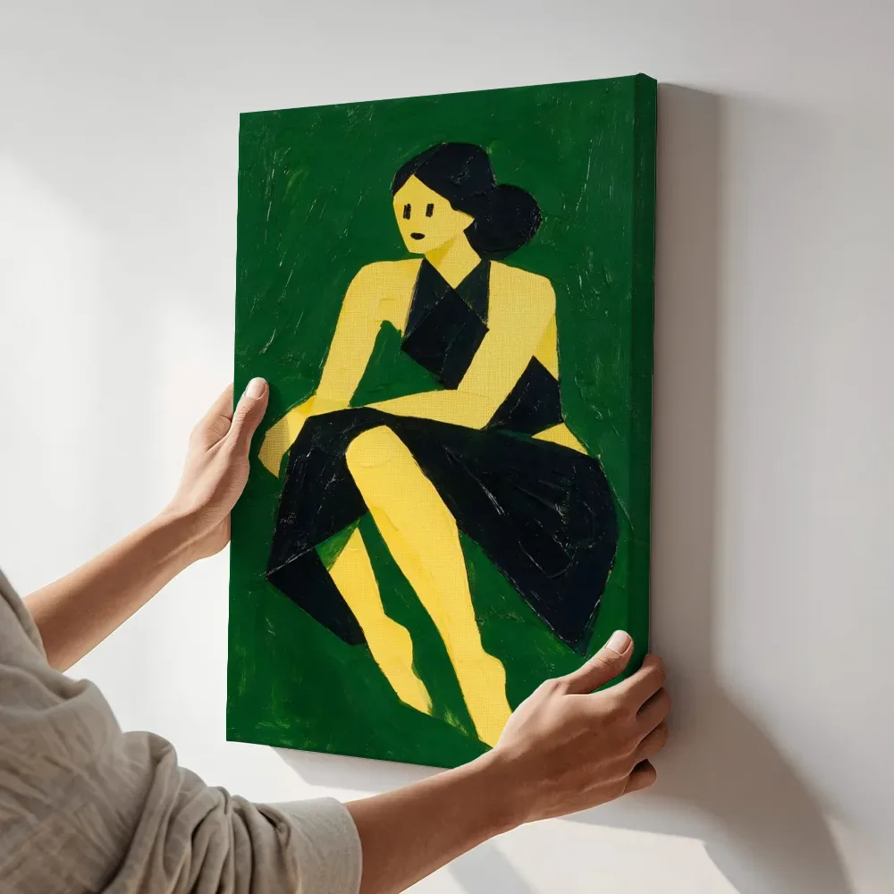 Sfeerimpressie: Vrouw in vlakken terwijl het aan de muur wordt gehangen