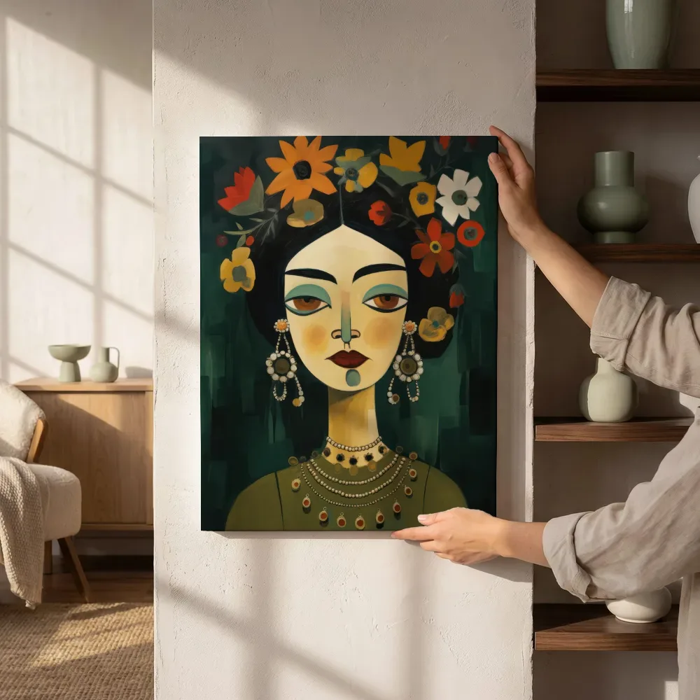 Sfeerimpressie: Vrouw met bloemenkroon schilderij naast de kast
