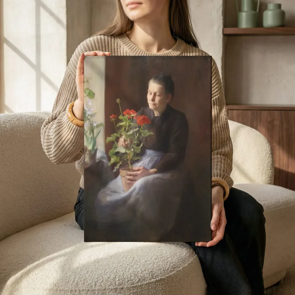 Sfeerimpressie: Vrouw met geraniums van Caroline A. Lord terwijl het zittend wordt getoond