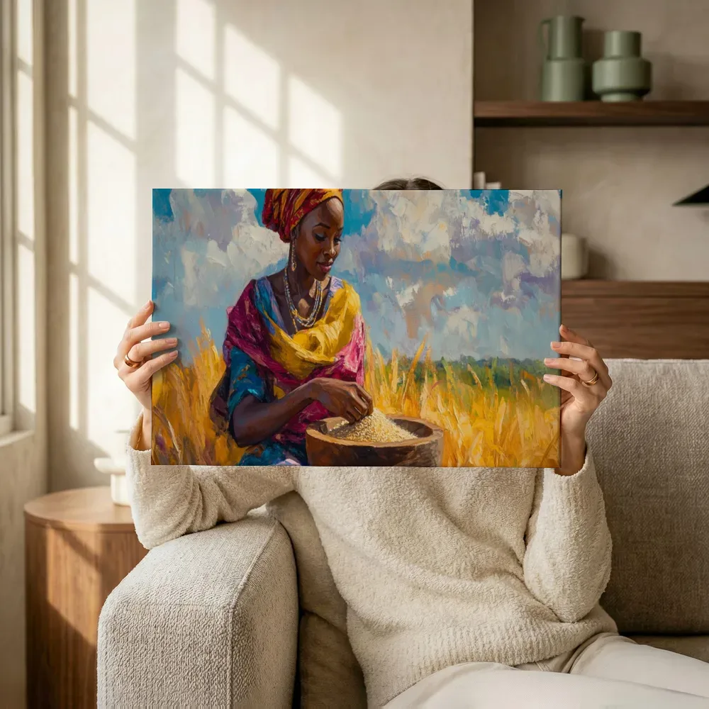Sfeerimpressie: Vrouw met graan in het veld terwijl het omhoog wordt gehouden