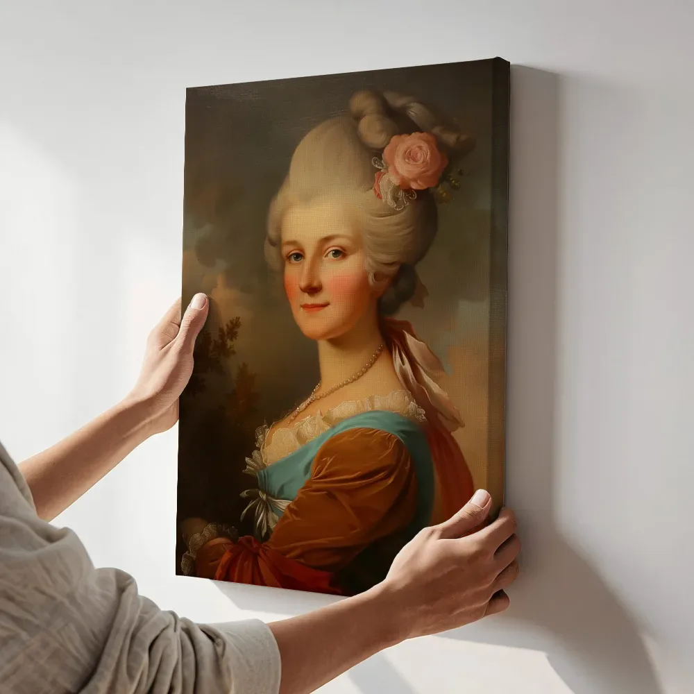 Sfeerimpressie: Vrouw met roos in het haar terwijl het aan de muur wordt gehangen
