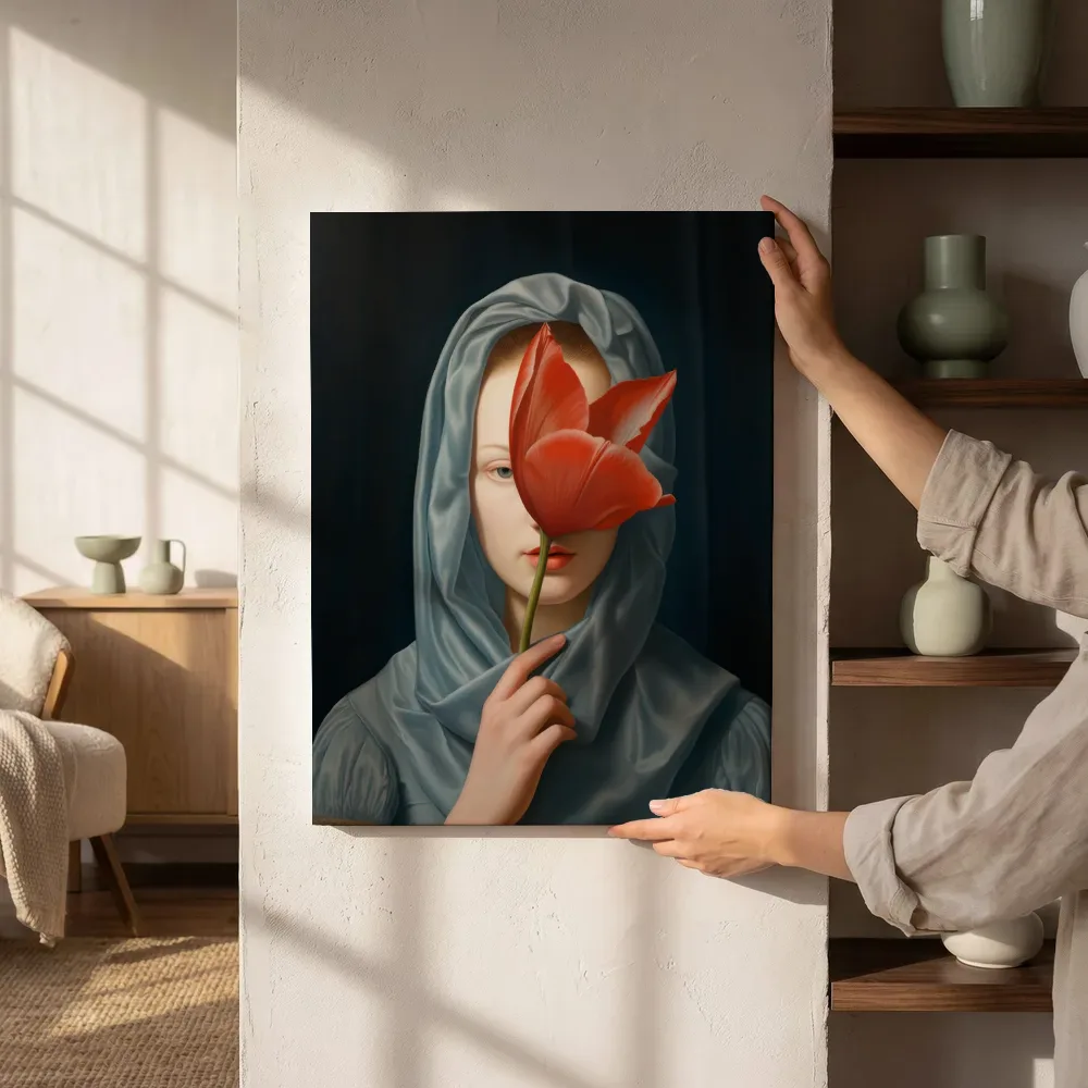 Sfeerimpressie: Vrouw met tulp naast de kast