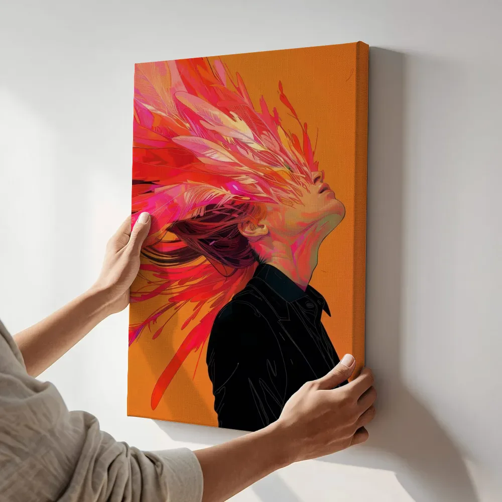 Sfeerimpressie: Vrouw met vurig haar terwijl het aan de muur wordt gehangen