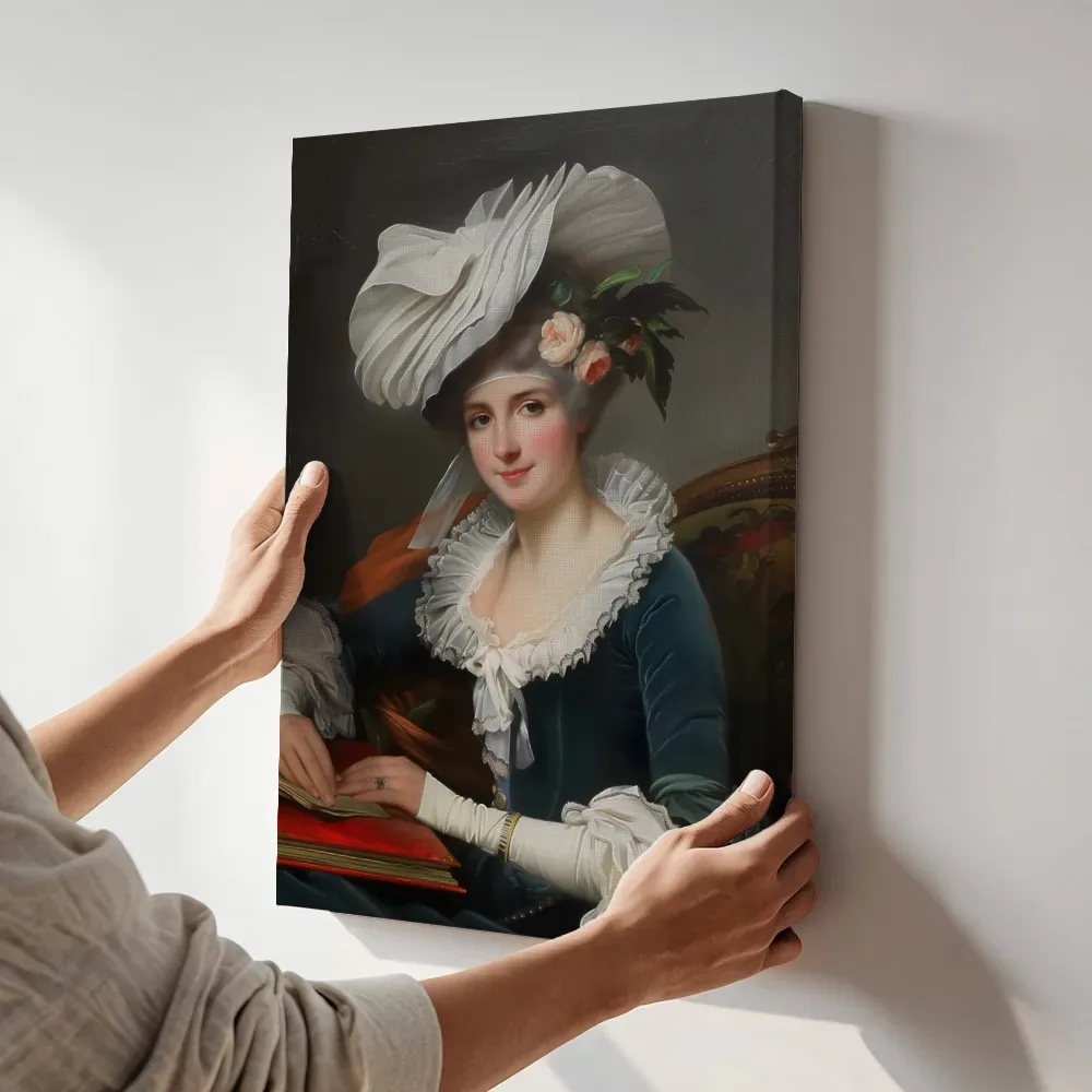 Sfeerimpressie: Vrouw met witte tulband terwijl het aan de muur wordt gehangen