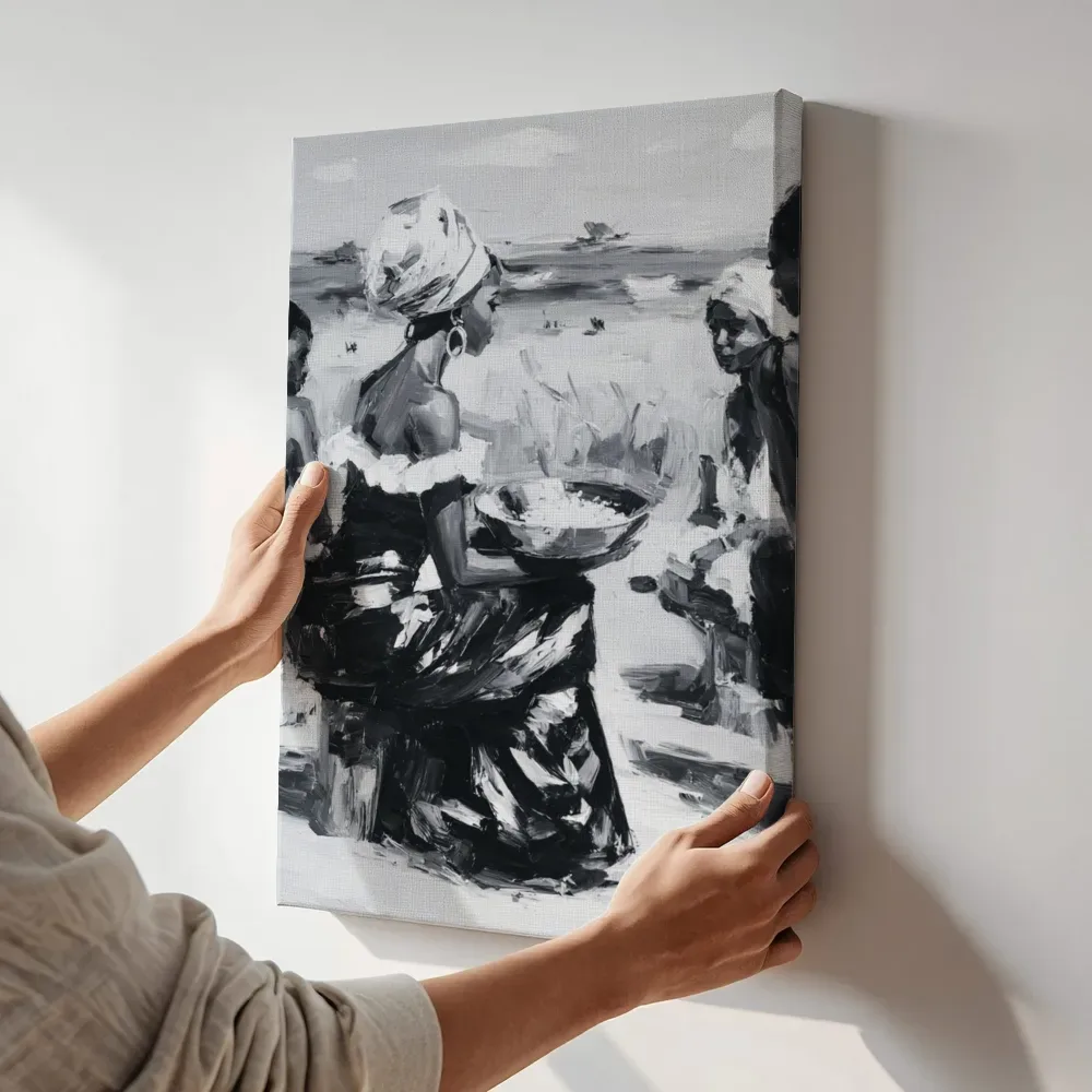 Sfeerimpressie: Profiel in zwart-wit terwijl het aan de muur wordt gehangen