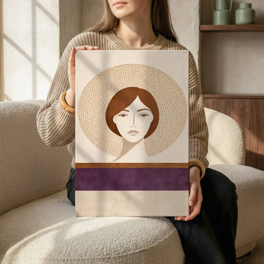 Sfeerimpressie: Vrouw voor een cirkel in aubergine terwijl het zittend wordt getoond