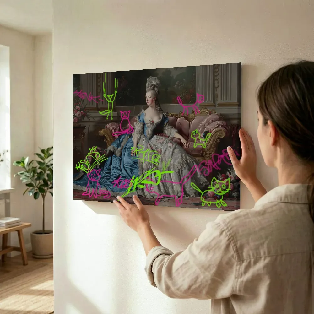 Sfeerimpressie: Vrouwe op de chaise longue graffiti editie terwijl het wordt opgehangen
