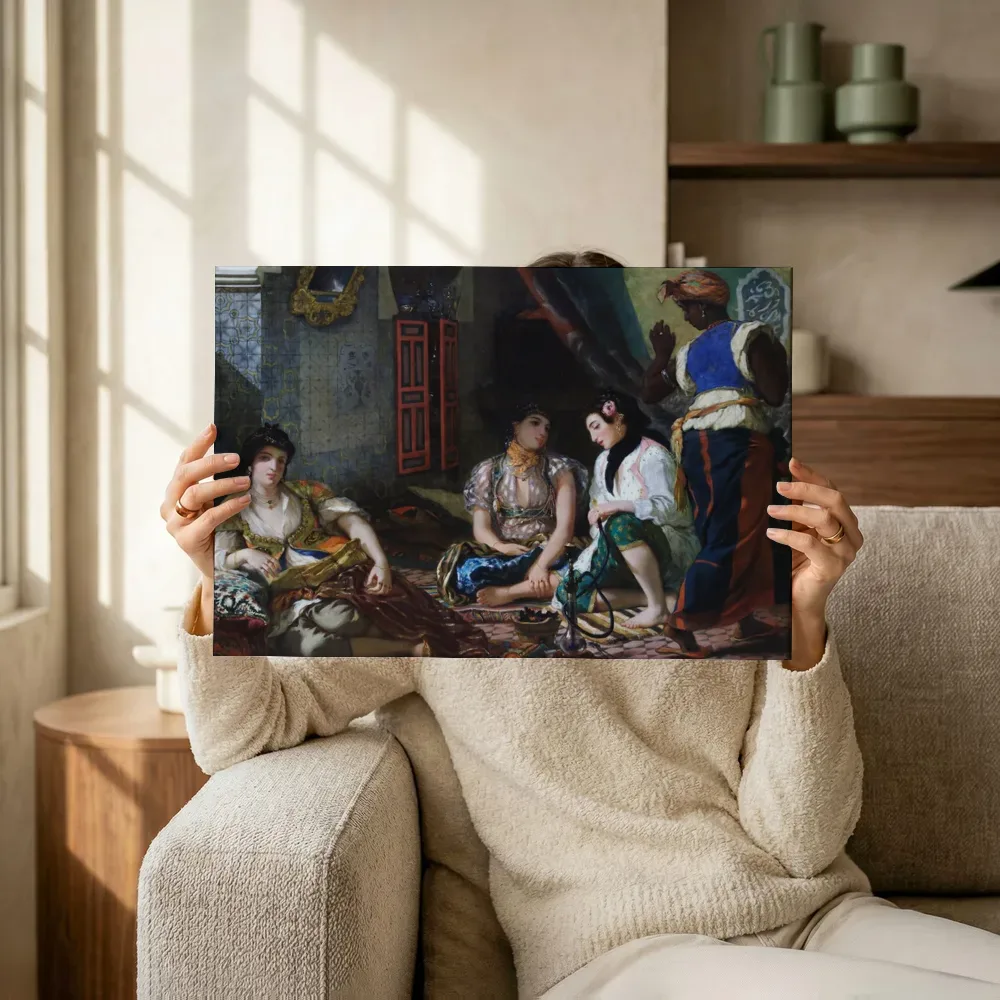 Sfeerimpressie: Vrouwen van Algiers in hun vertrek van Eugène Delacroix terwijl het omhoog wordt gehouden