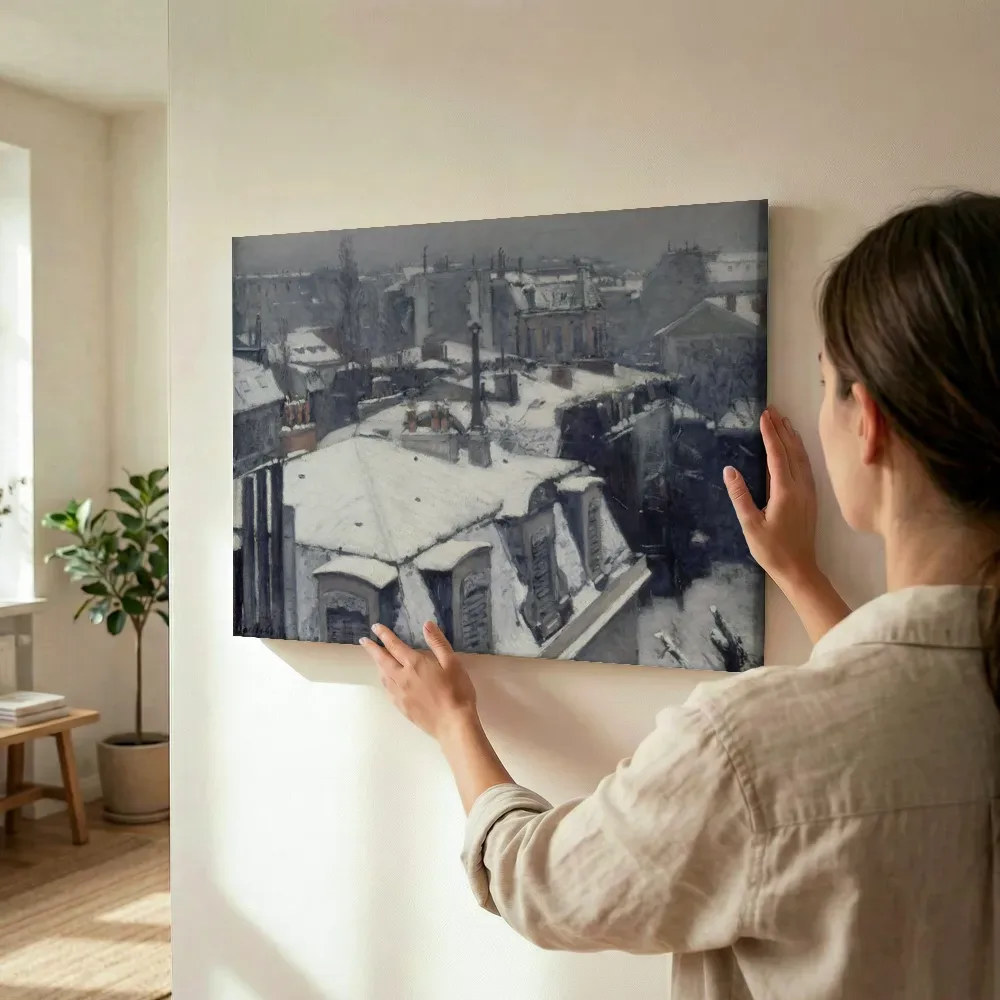 Sfeerimpressie: Vue de toits van Gustave Caillebotte terwijl het wordt opgehangen