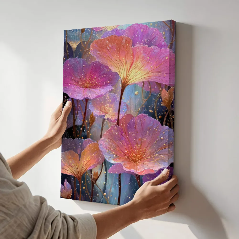 Sfeerimpressie: Vurige bloesems vol sterrenstof terwijl het aan de muur wordt gehangen