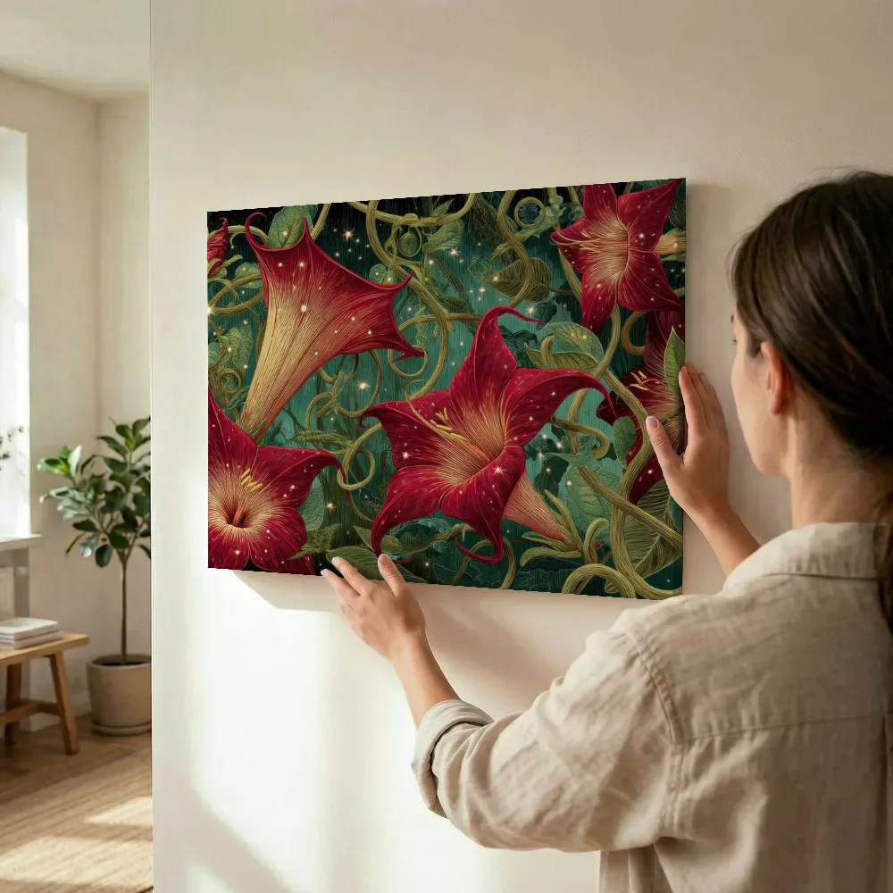 Sfeerimpressie: Vurige trompetbloemen in het betoverde woud terwijl het wordt opgehangen