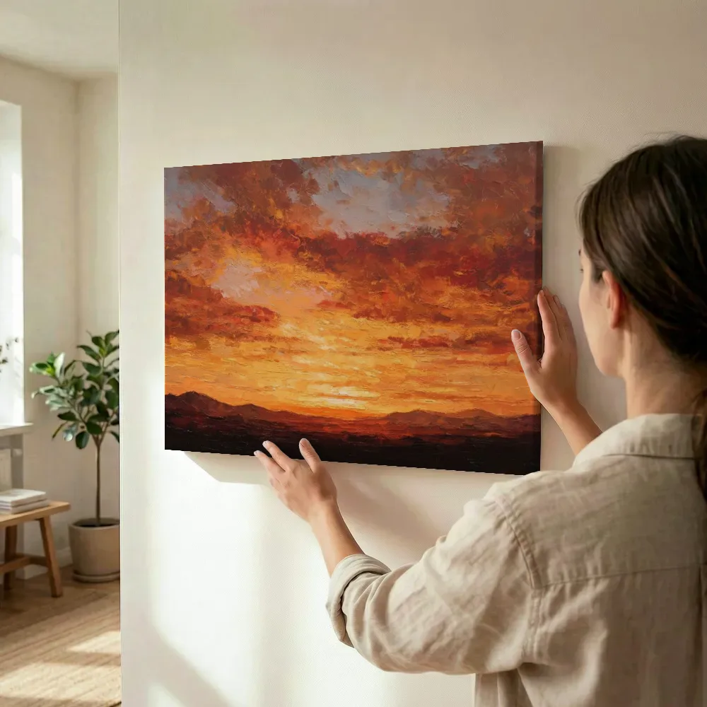 Sfeerimpressie: Vurige wolkenlucht boven heuvels terwijl het wordt opgehangen