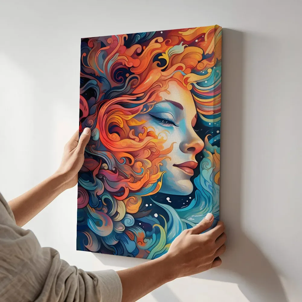 Sfeerimpressie: Vuur en water portret terwijl het aan de muur wordt gehangen
