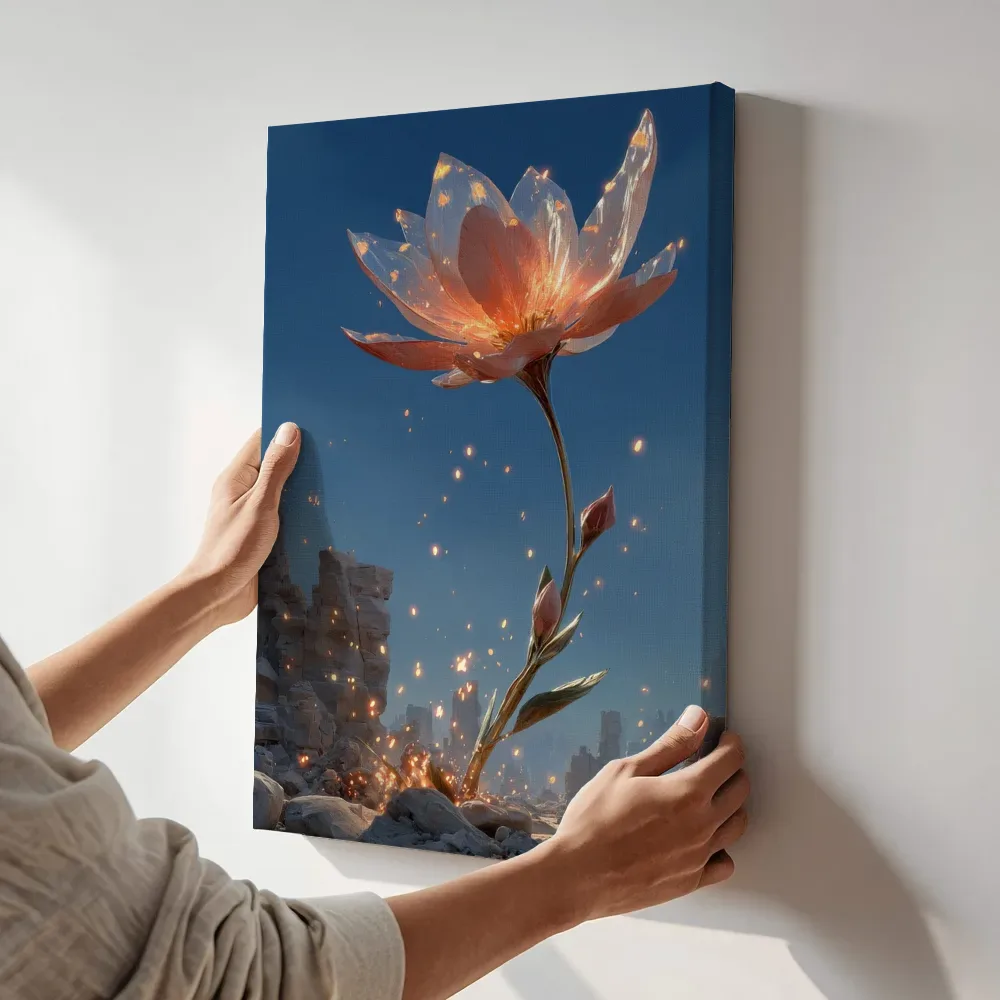 Sfeerimpressie: Vuurbloem boven de ruïnestad terwijl het aan de muur wordt gehangen