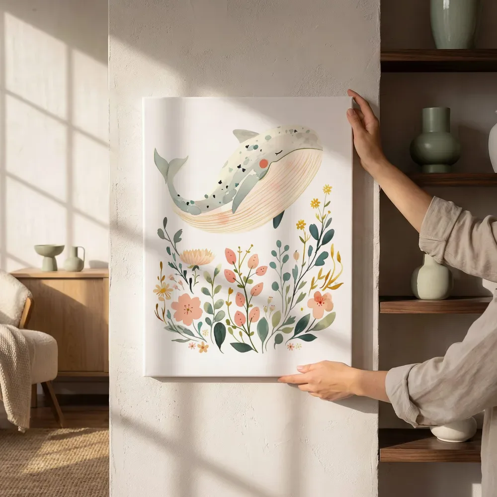 Sfeerimpressie: Walvis in bloemenzee naast de kast