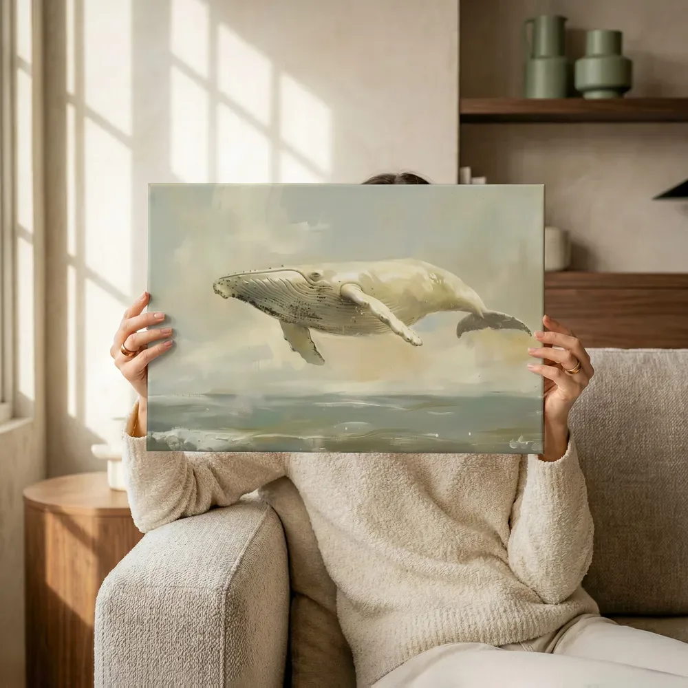 Sfeerimpressie: Walvis in de mist terwijl het omhoog wordt gehouden