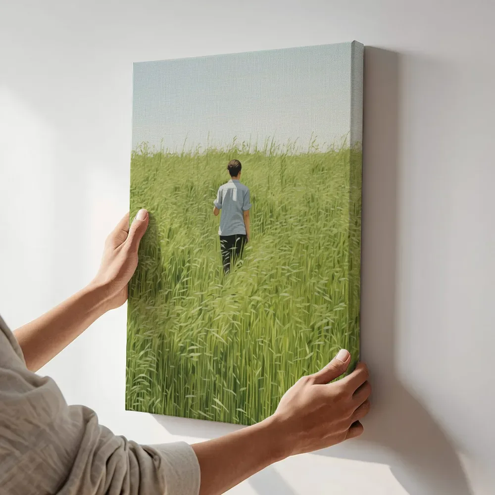 Sfeerimpressie: Wandelaar in het hoge gras terwijl het aan de muur wordt gehangen