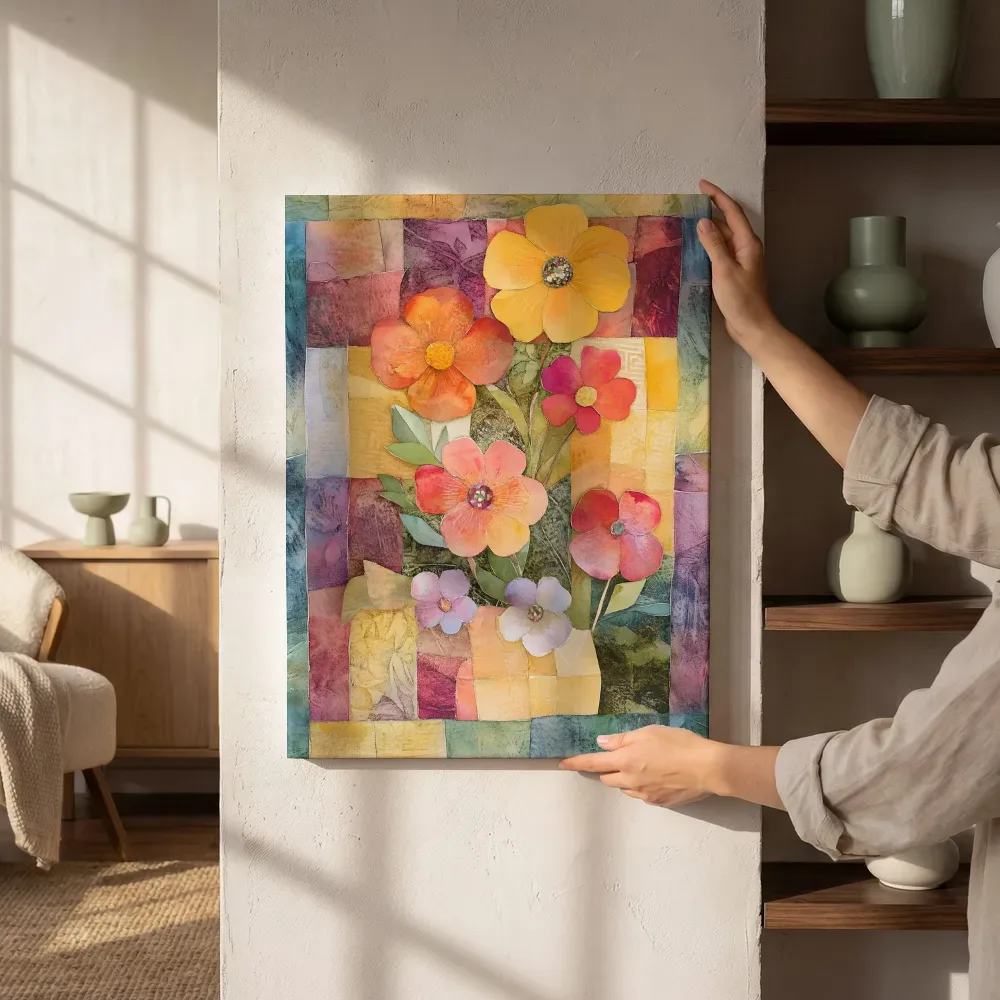 Sfeerimpressie: Warme bloemenmix patchwork naast de kast