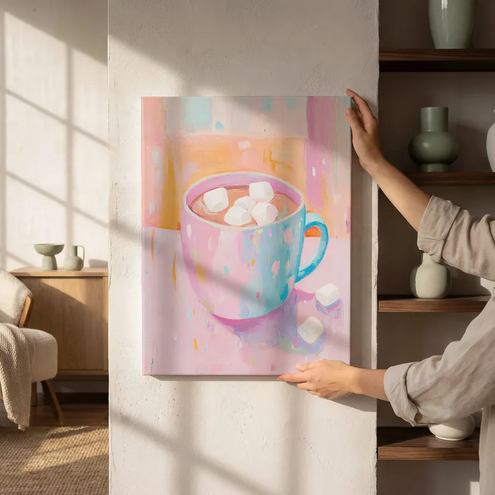 Sfeerimpressie: Warme chocolademelk met marshmallows naast de kast