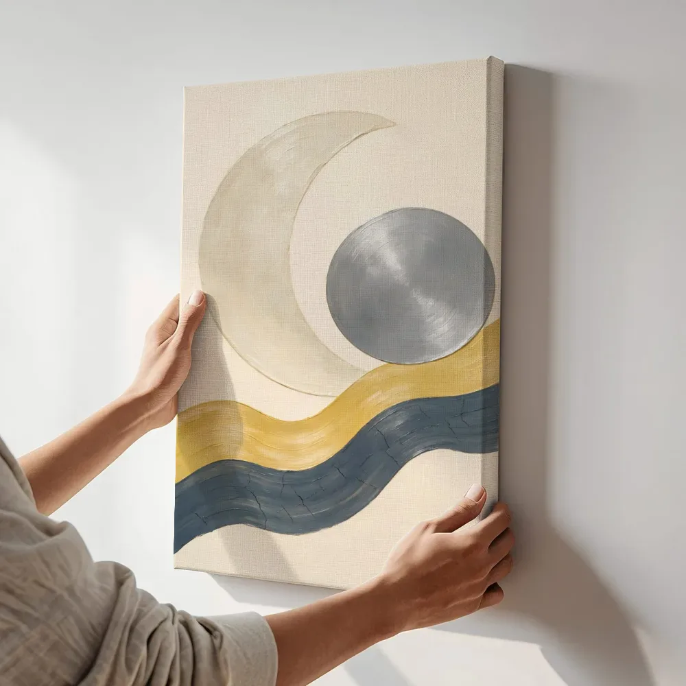 Sfeerimpressie: Wassende maan Retro Shapes in grafietgrijs terwijl het aan de muur wordt gehangen